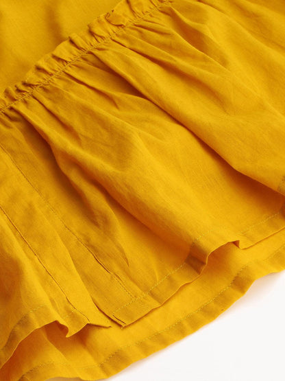 Mustard Cotton Solid Flared Western Dress