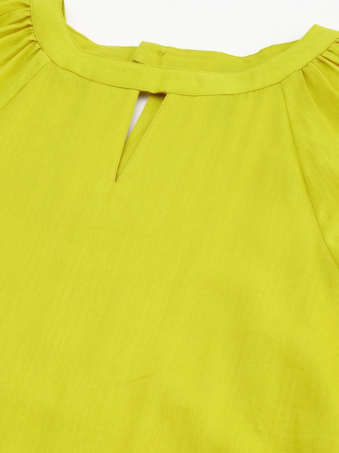 Yellow Cotton Solid Drop-Waist Western Dress