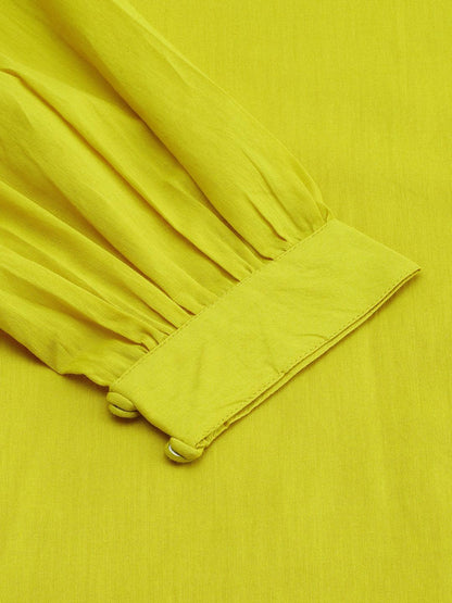 Yellow Cotton Solid Drop-Waist Western Dress