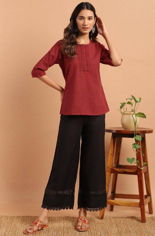 Maroon Cotton Slub Solid Regular Top