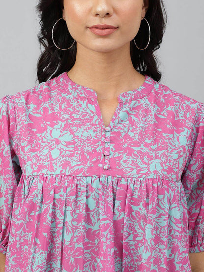 Women's-Pink-Georgette-Digital-Print-Flared-Top