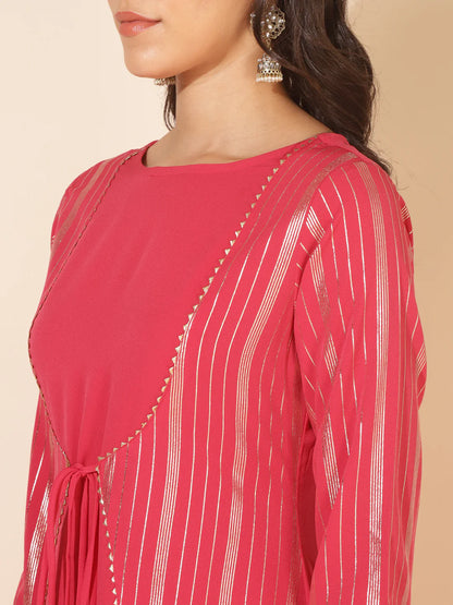 Dark Pink Crepe Foil Printed A-Line Kurta