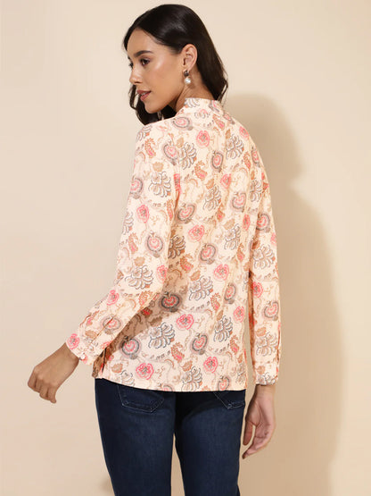 Peach Georgette Floral Print Regular Top