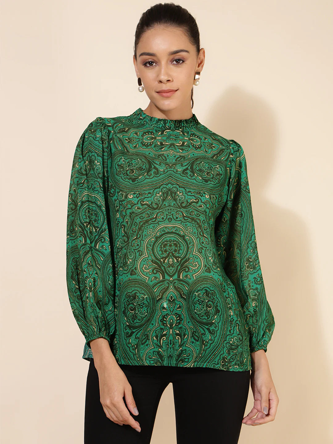 Green Georgette Digital Printed Regular Top