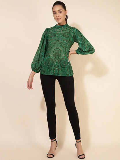 Green Georgette Digital Printed Regular Top