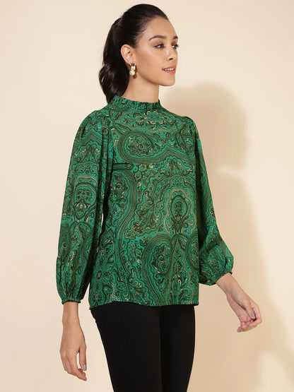 Green Georgette Digital Printed Regular Top