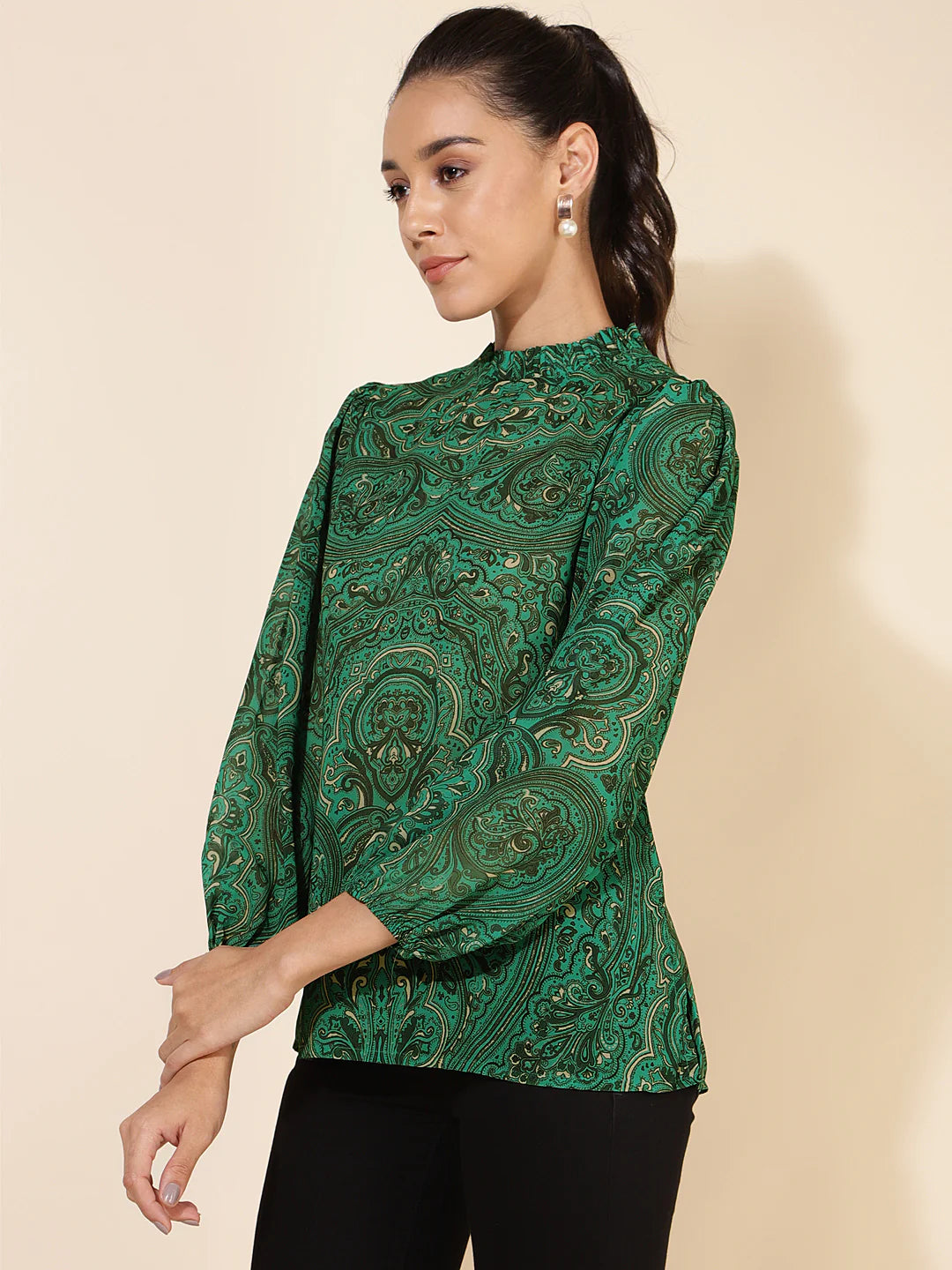 Green Georgette Digital Printed Regular Top