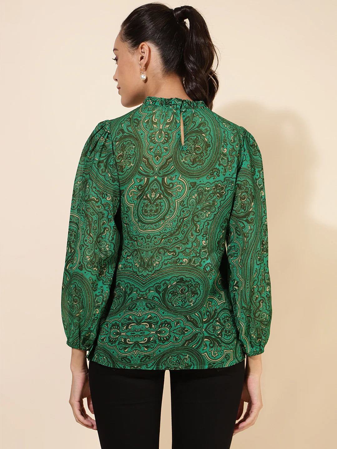 Green Georgette Digital Printed Regular Top