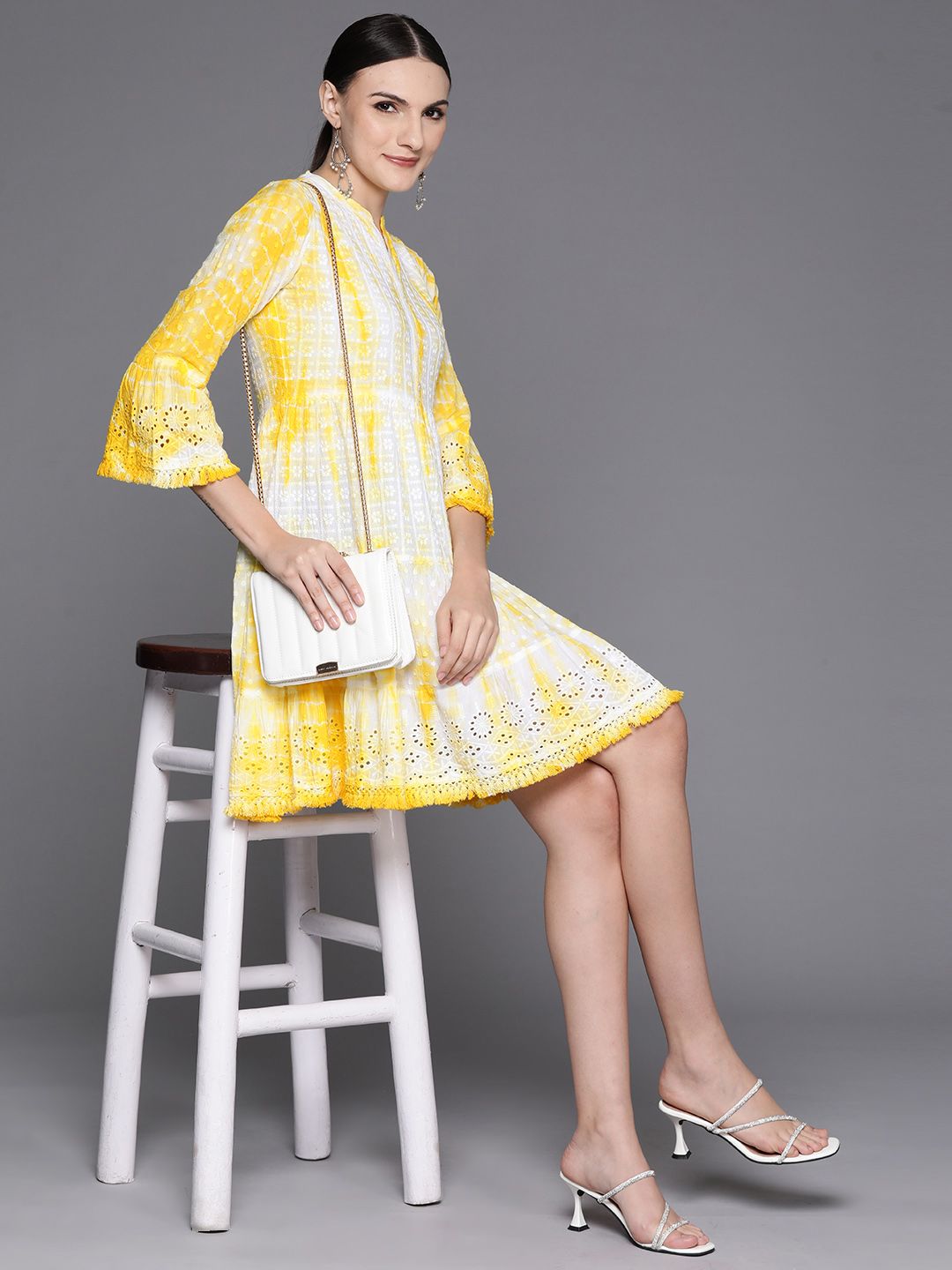 Yellow Dyed A-Line Smart Casual Dress