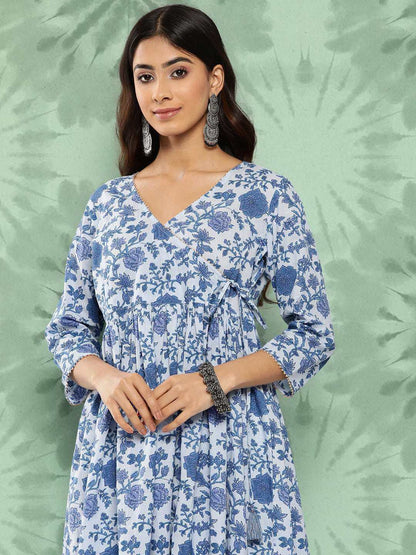 Light Blue Cotton Botanical Printed Co-Ords Set