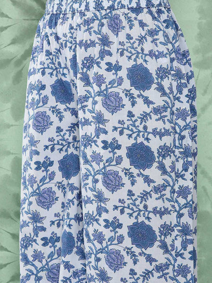 Light Blue Cotton Botanical Printed Co-Ords Set