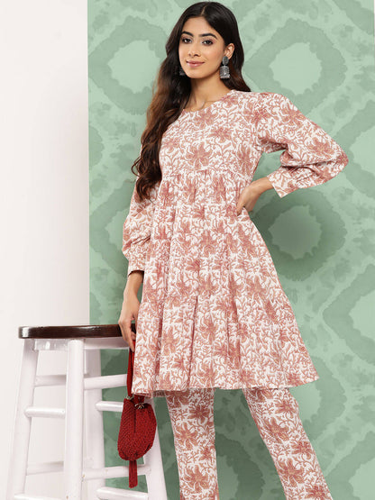 White Cotton Botanical Printed Co-Ords Set