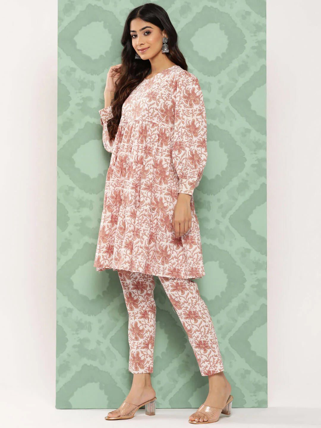 White Cotton Botanical Printed Co-Ords Set