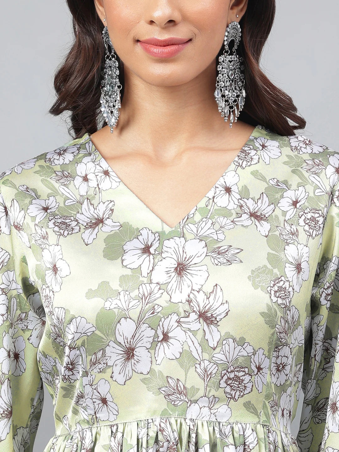 Sage Green Satin Digital Floral Printed Co-Ords Set