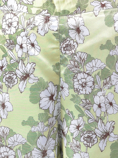 Sage Green Satin Digital Floral Printed Co-Ords Set