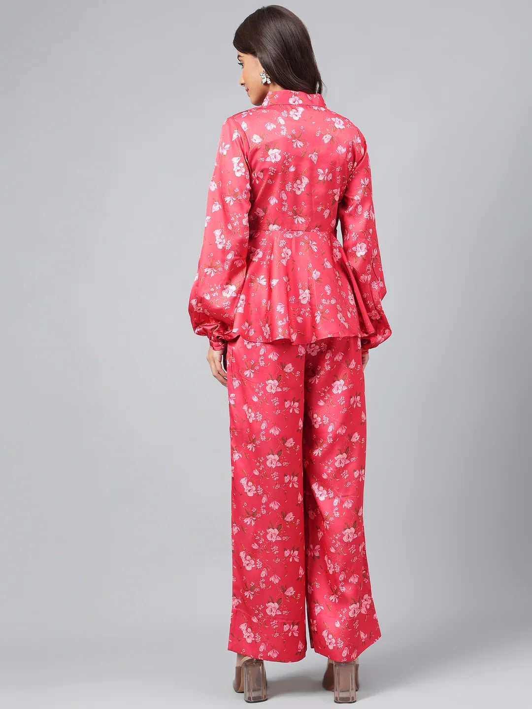 Red Satin Digital Floral Printed Co-Ords Set