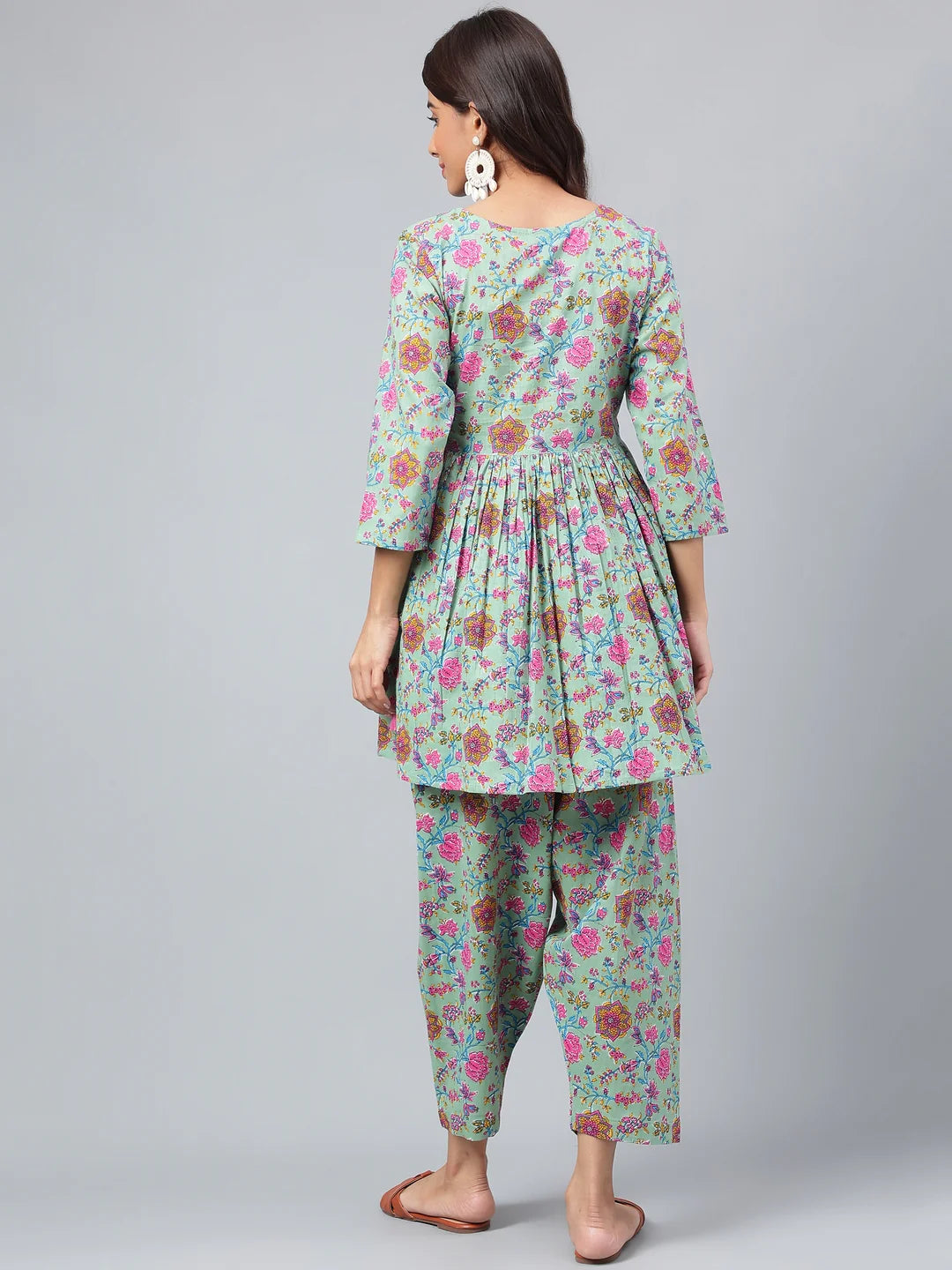 Sage Green Cotton Floral Printed Co-Ords Set