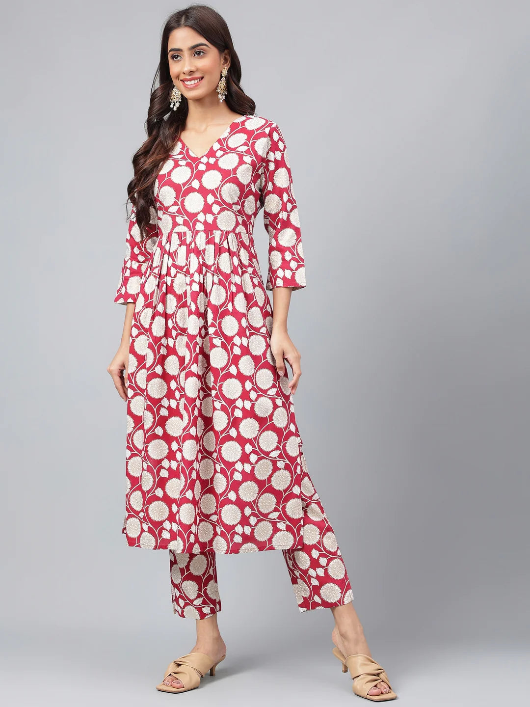 Maroon Cotton Floral Printed Co-Ords Set