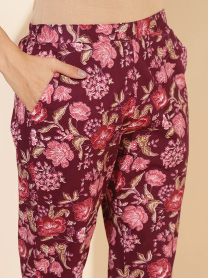 Purple Cotton Floral Printed Co-Ords Set