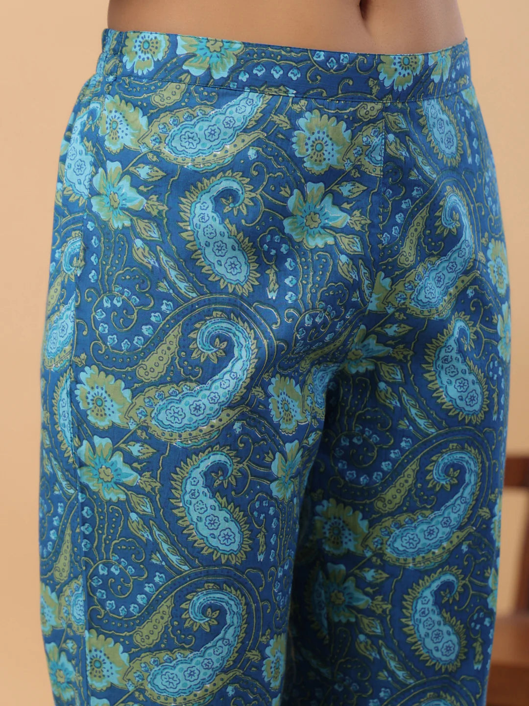 Dark Blue Cotton Paisley Flared Co-Ord Set