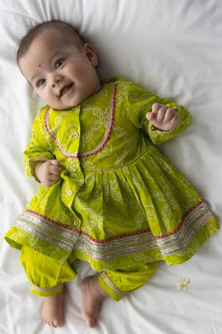 Baby Bandhani Angrakha Ethnic Set - Green