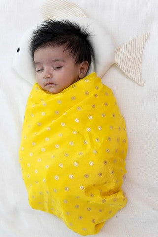 Baby Soft Brocade Swaddle - Yellow