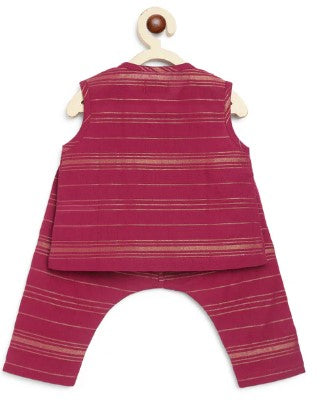 Unisex Zari Stripes Jhabla Set - Purple