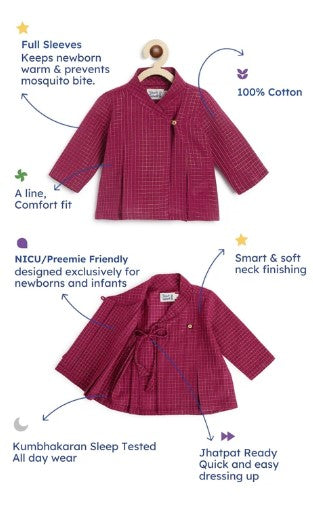 Charming Checks Jhabla Set (Plum)-Purple