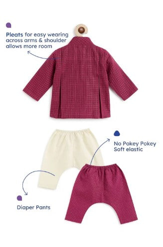 Charming Checks Jhabla Set (Plum)-Purple