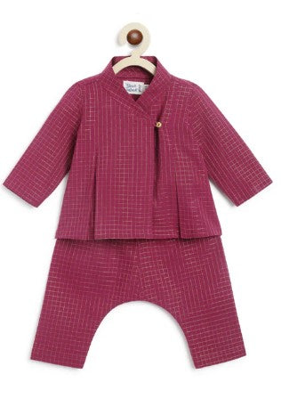 Charming Checks Jhabla Set (Plum)-Purple