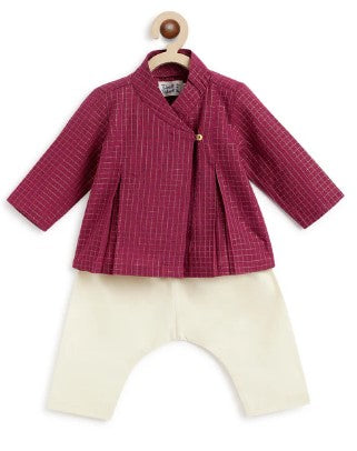 Charming Checks Jhabla Set (Plum)-Purple