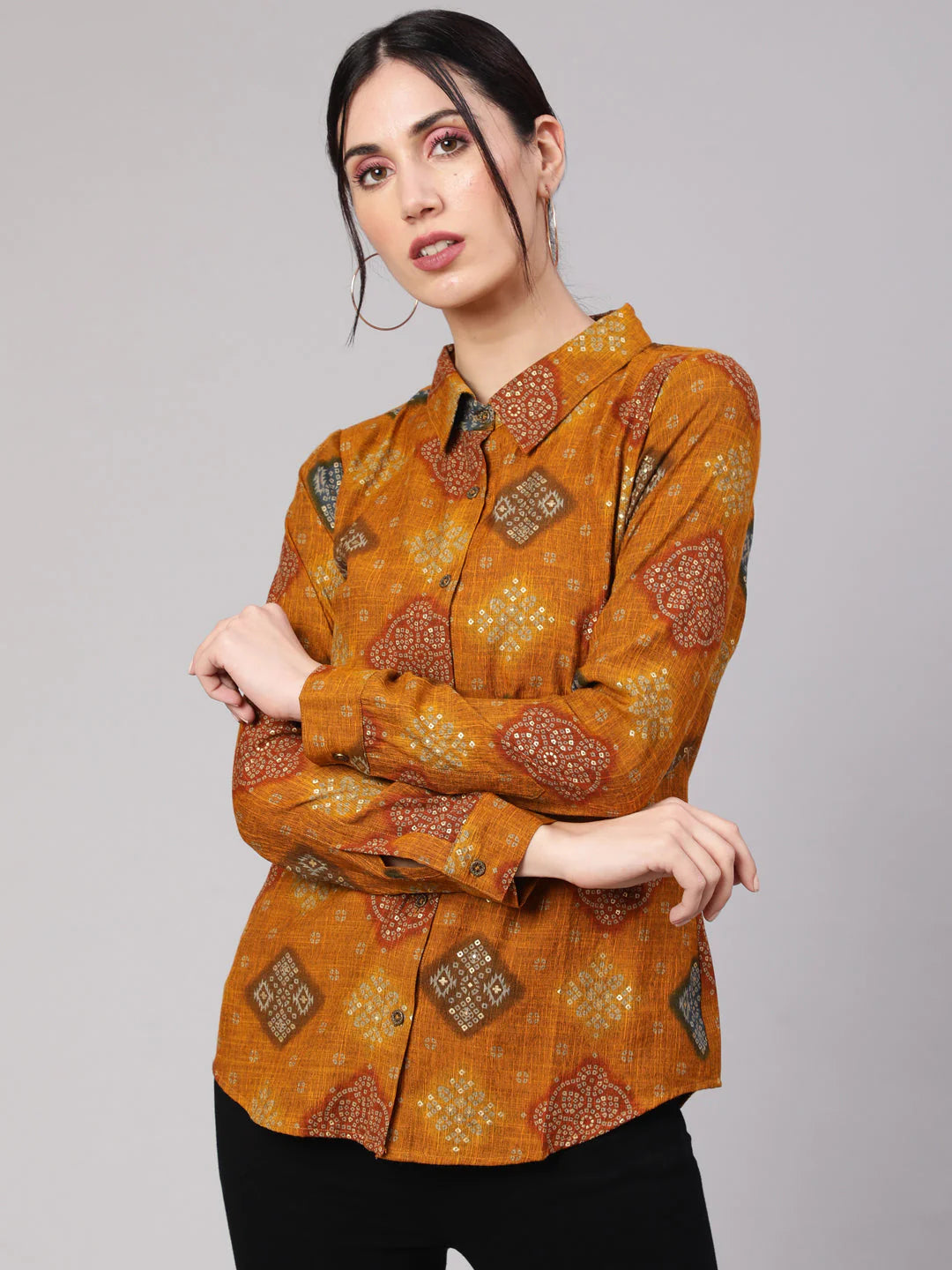 Mustard Bandhani Print Shirt