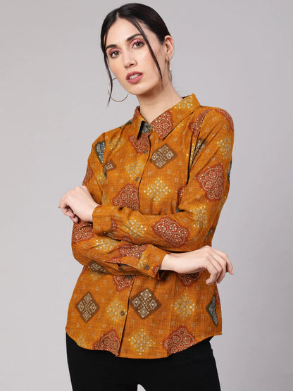 Mustard Bandhani Print Shirt