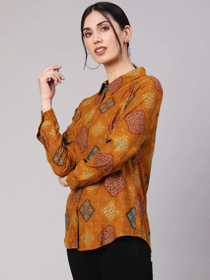 Mustard Bandhani Print Shirt