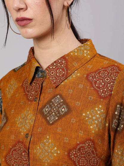 Mustard Bandhani Print Shirt