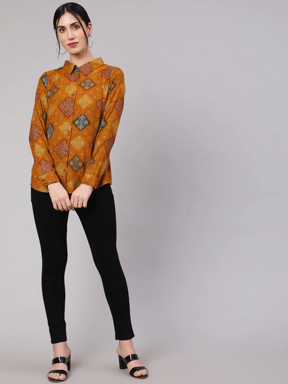 Mustard Bandhani Print Shirt