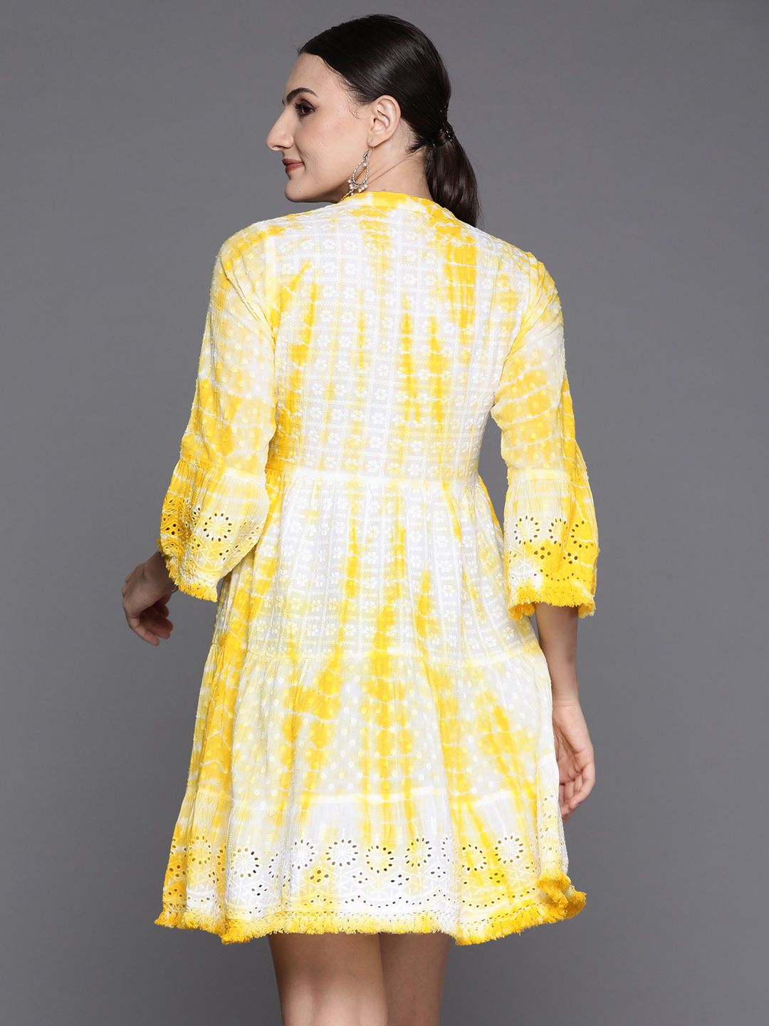 Yellow Dyed A-Line Smart Casual Dress