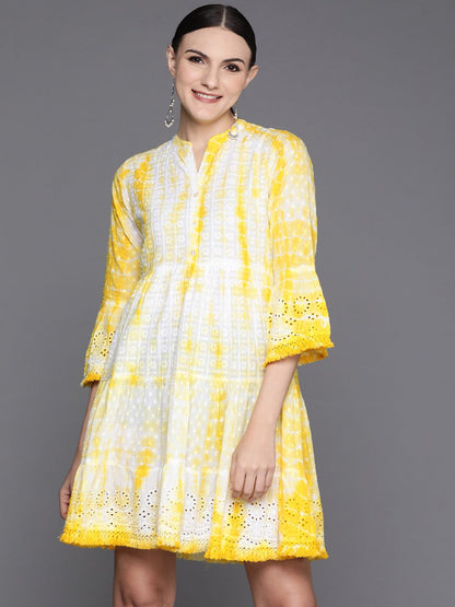 Yellow Dyed A-Line Smart Casual Dress